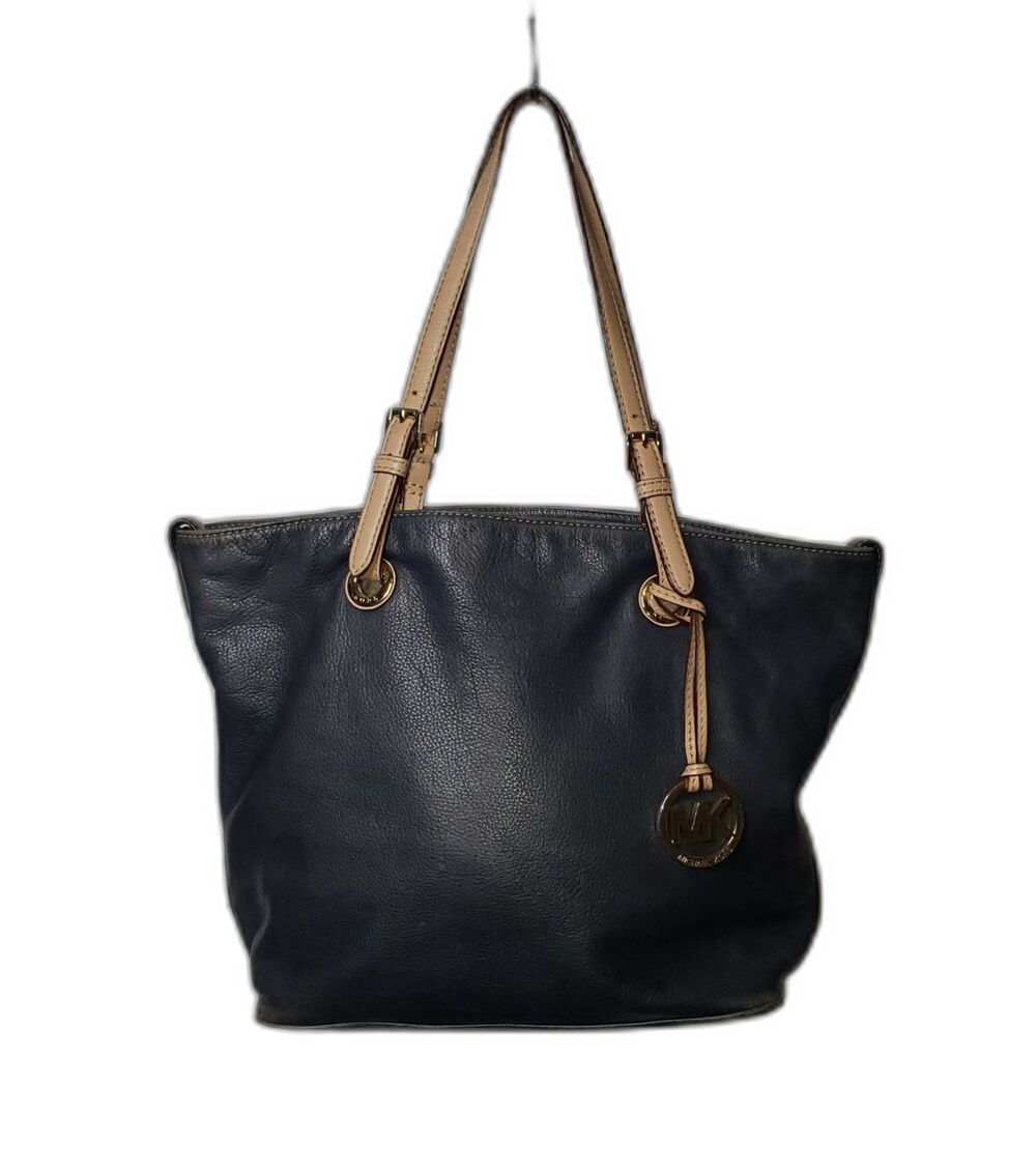 Michael Kors Tote Bag Womens Large Blue Leather Shoulder Purse Gold Hardware MK